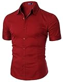 Doublju Mens Basic Button Down Slim Fit Short Sleeve Dress Shirt RED,(US M)