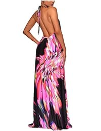 Salimdy - Vestido largo sin mangas para mujer, cuello halter, diseño floral, estilo vintage, sin espalda