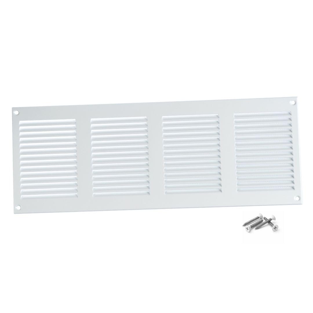 Steinberg14 White 400x150mm Metal Air Vent Cover with Insect Mesh - 16x6 inch Ventilation Grille - Air Vent Register for Walls and Ceilings - Ventilation Cover for Outdoor and Indoor