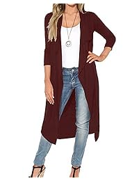 Ainsi Benova Maxi Duster de punto con bolsillos para mujer con abertura frontal y manga 3 4