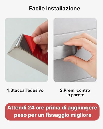 HOLESS - Bathroom Towel Holder - Stainless Steel - Strong 3M Adhesive - No Drilling - Easy to Install - Supports Up to 5kg - Length 37cm