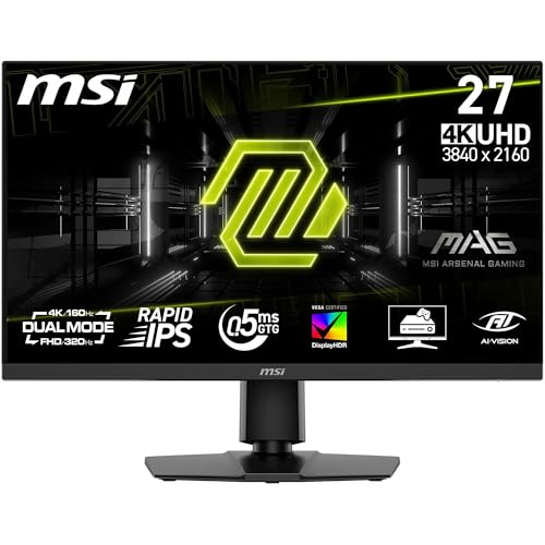 MSI MAG 272URDF E16 Gaming Monitor 27 Zoll UHD - Rapid IPS Panel 3840x2160, 0,5ms, DisplayHDR 400, AI Vision, Dual-Mode, HDMI 2.1, DP 1.4a, Neigung und Höhe verstellbar, Schwarz