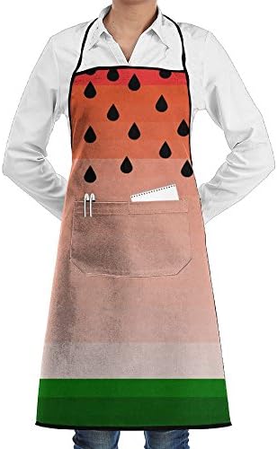 Striped Watermelon Art Bib Apron With Pockets Men &amp; Women Kitchen Apron For Cooking For Cooking,Baking,Crafting,Gardening,BBQ-Gray
