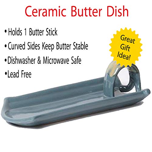 Cottage Creek Butter Dish Ceramic 8 Ounce Butter Dish/Butter Serving Tray [Light Blue]