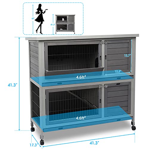Rabbit Hutch Indoor&Outdoor with Wheels/Pull Out Plastic Trays/Ramp