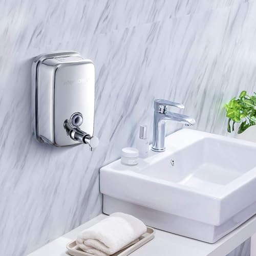 interhasa! Manual Soap Dispenser, Commercial Stainless Steel Wall Mounted Hand Soap Dispenser for Bathroom Kitchen 500ml/17oz, Sliver