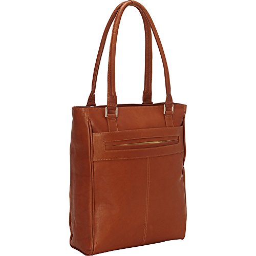 Piel Leather Vertical Laptop Tote, Chocolate, One Size