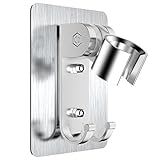 Adhesive Shower Head Holder,Adjustable Shower Wand Holder,Handheld Shower Head Wall Mount Bracket With 2 Hanger Hooks,Showerhead &Bidet Sprayer Bracket Better than Suction Cups