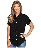 Allen Allen Women's Tab Sleeve Button Front Shirt Black Button-up Shirt XL (Women's 16)