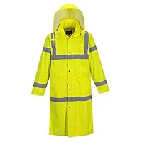 Portwest UH445 Hi Vis Classic Rain Coat 48" Long Waterproof Rain Jacket with Hood