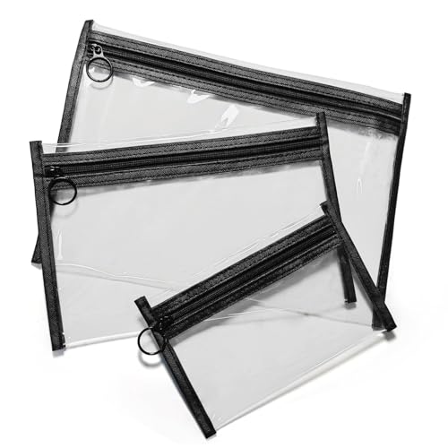 leevanoo Clear Makeup Bags, 3 Pack Small Waterproof Cosmetic Toiletry Bags with Zipper, PVC Clear Travel Bags for Women and Men Travel Airport Organizing, Black