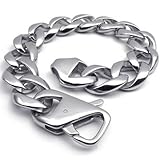 KONOV Heavy Wide Polished Stainless Steel Biker Men's Bracelet, Color Silver, 17mm, 9 Inch