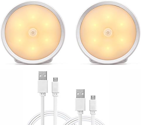 AROUSE Motion Sensor Light, 6 LEDs USB Rechargeable Motion Sensor LED Night Light with Auto On Off 3 Modes Wireless Wall Lights, Step Lights for Bedroom Hallway Closet Stairs,Warm White,2-Pack