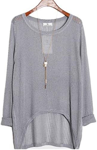 Women’s Casual Thin See Through Unbalance Knit Pullover Batwing Blouse Tops