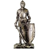 Crusader Knight Statue Silver Finishing Cold Cast Resin Statue 7" (8718)