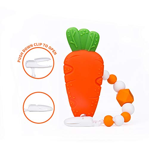 AmazingM Baby Teething Toys,Food Grade Silicone Carrot Teether Toy with Pacifier Clip Holder,BPA Free,Freezer Safe,Teething Egg for Infants and Toddlers