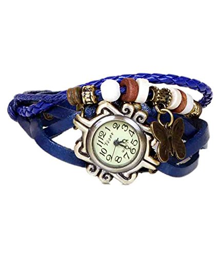 Renaissance Traders White and Blue Analogue Leather Bracelet Watch