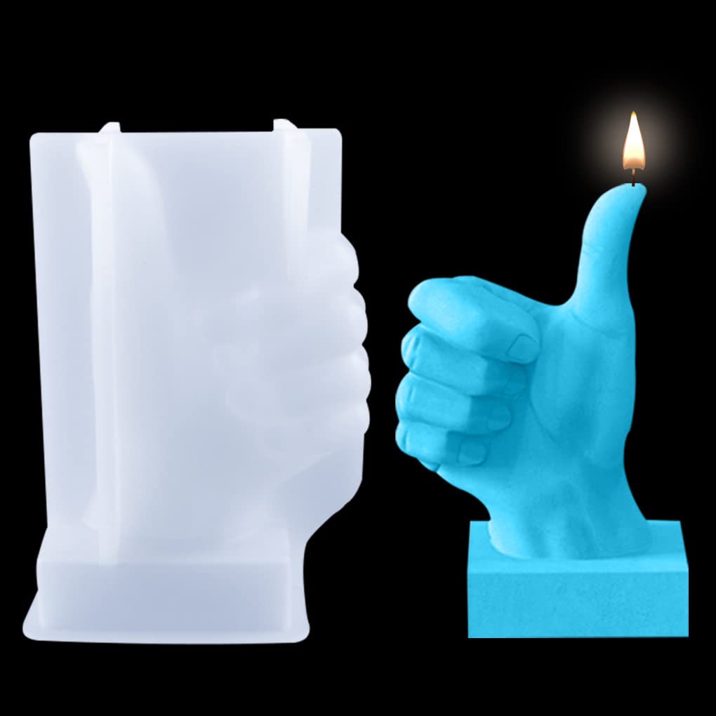 FineInno Thumbs Up Gesture Candle Mould, 3D Hand Shape Resin Mould, Finger Silicone Mould for Soap, Candle Making, DIY Plaster Sculpture Clay Crafts, Home Decor (Thumbs up)