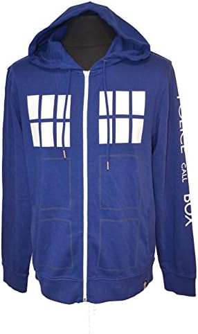 Official Adult TARDIS Police Phone Box Zip-Up Hoodie Sweater (Large)