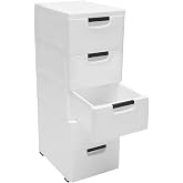 WINNIESHOP 5 Drawers Stackable Storage Drawers Plastic Storage Drawers Collapsible Storage Bins Plastic Clothes Organizer Drawers Storage for Living Room,Bedroom,Office (White, 11.81" W)