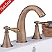 Beelee Deck Mounted Three Holes Double Handles Widespread Bathroom Sink Faucet, Antique Brass Finished