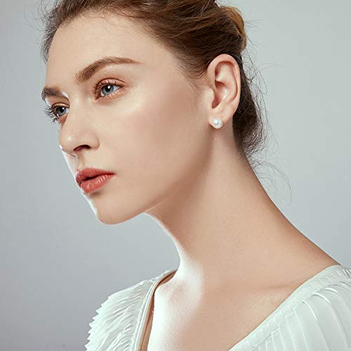 Sterling Silver Freshwater Cultured White Button Pearl Stud Earrings (10mm)