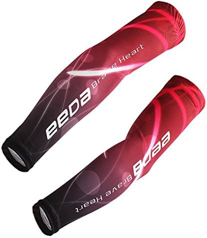 Cooling Arm sleeves - Cooler Cycling Sleeve with Sun Block UV Protection - Hand Sleeves Cover for Outdoor Bike Hiking Golf Basketball Baseball Sports (Large, Red)