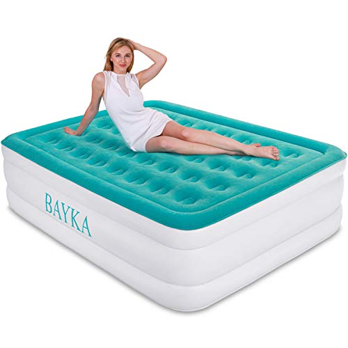 BAYKA Queen Air Mattress with Built in Pump, Durable Blow Up Inflatable Mattresses for Guests, Raised 18'' Double High Airbed for Home Travel, 80x60x18inches