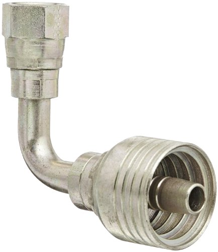 Aeroquip 1BA12FJB12 Carbon Steel Global TTC12 (Thru the Cover) Crimp Hose Fitting JIC 37 Degree Female Swivel, 90 Degree Elbow, 3/4" Hose ID, 3/4" Tube Size