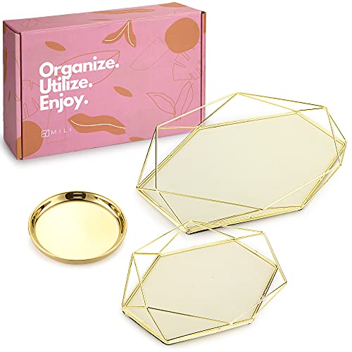 Mili Home Gold Decorative Tray Large Perfume Tray Bathroom Trays Makeup