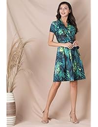 Le Vonfort Vestido de mujer con cuello en V cruzado, estilo casual, con cinturón de trabajo