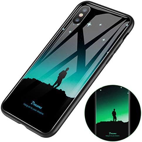 Luminous Case Cover for iPhone Xs MAX,Noctilucent Tempered Glass Back Cover with Cool Pattern Glows in Dark,Slim fit Soft Silicone Bumper,Support Wireless Charging for iPhone 11 Plus (Dreams)