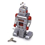 Wind Up Robot Toy Collectible Gift w/ Key Silver Grey