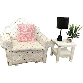 Inusitus DIY Dollhouse Kit | Sofa Chair Set | Miniature Furniture | Dolls House Kits | Requires Assembly | 1/18 Scale (Sofa-Chair-White)