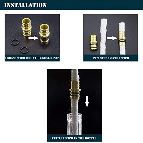 Wine Bottle Torch Wicks,Tabletop Torc, Bottle Torch Kit,Patio Torch Lights Oil Lamp Kit,Citronella Torch,Outdoor Garden Torches,DIY Torch Hardware Kit - 4 Fiberglass Wicks,4 Brass Mounts(No Jar) - Thumbnail 2