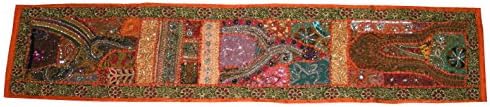 TAPESTRY INDIAN ETHNIC KUTCH PATCH WORK GOLDEN ZARI WALL HANGING OR TABLE RUNNER(152CM /30CM)