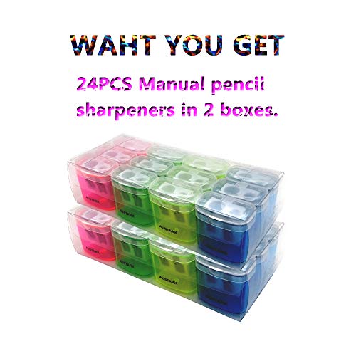 24Pcs Pencil Sharpener Small Manual, AUSTARK Dual Hole Pencil Sharpeners with Lid for School Office Home (Assorted Color) - Thumbnail 6