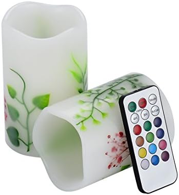 Candles Battery Operated with Remote Sets of 2 Flameless Timer 4'' 5" Tealight Flowers &amp; Plants Decor on Real Paraffin Wax LED Candle Lights 12 Color Changing for Home &amp; Kitchen Indoor/Outdoor