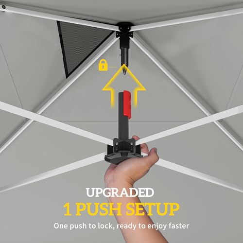 Outsunny 9.6 x 9.6 ft Pop Up Canopy Tent with 3 Sidewalls, UPF 50+ 1-Button Push Easy Setup Outdoor Instant Canopy Portable Shelter with 4 Sandbags, Carry Bag, Light Grey