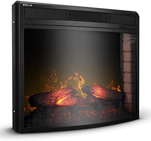 Black 1400W Electric Firebox Fireplace Heater Infrared Quartz Fire Stove Insert Curve Glass Panel Wireless Remote Control LED Fire Display 3 Pre-Set Temperature Settings Heating Up to 400 Square Feet