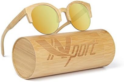 Ynport Mens/Womens Polarized Kat-Eye Bamboo Sunglasses,Wooden Coated Sunglasses, Vintage Eyewear, Floating in Water,for Men and Women