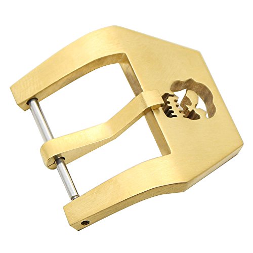 ZLIMSN Watch Buckle Replacement Skull Brushed Watch Leather Band Skeleton Thick Buckle for Men's(24mm Gold)