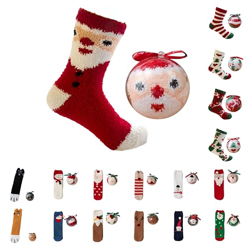 Christmas Fluffy Socks Mens Womens, Winter Warm Socks With Baubles For Xmas Decorations, Thermal Cotton Ankle Novelty Gift Christmas Advent Calendar Decorations
