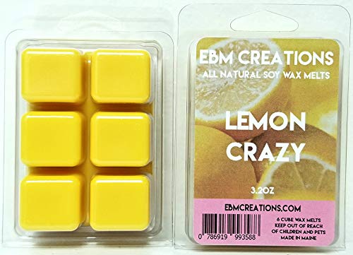 Lemon Crazy - Scented All Natural Soy Wax Melts - 6 Cube Clamshell 3.2oz Highly Scented!