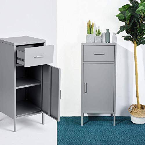 HouseinBox Storage Cabinets Living Room Metal Cabinet Standing Office Organizer Grey - Thumbnail 3
