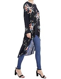 ModMod - Camiseta de manga larga para mujer con diseño de túnica redondeada, elegante, con estampado floral, manga larga, cómoda