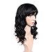 WIGNEE 100% Virgin Human Hair Loose Deep Wave Wigs with Bangs Brazilian Human Hair Wave Wig for Women Natural Black (14 Inch)