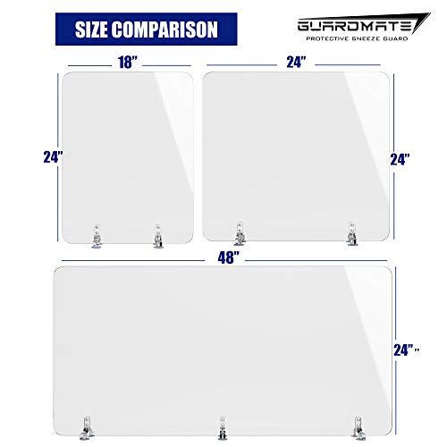 GUARDMATE Premium Plexiglass Shield Sneeze Guard 48"W x 24"H L