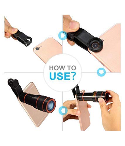 Praxan QS12D Latest Mobile Camera 12X Zoom Lens with Blur Background Effect & Adjustable Clip Compatible with All Mobile