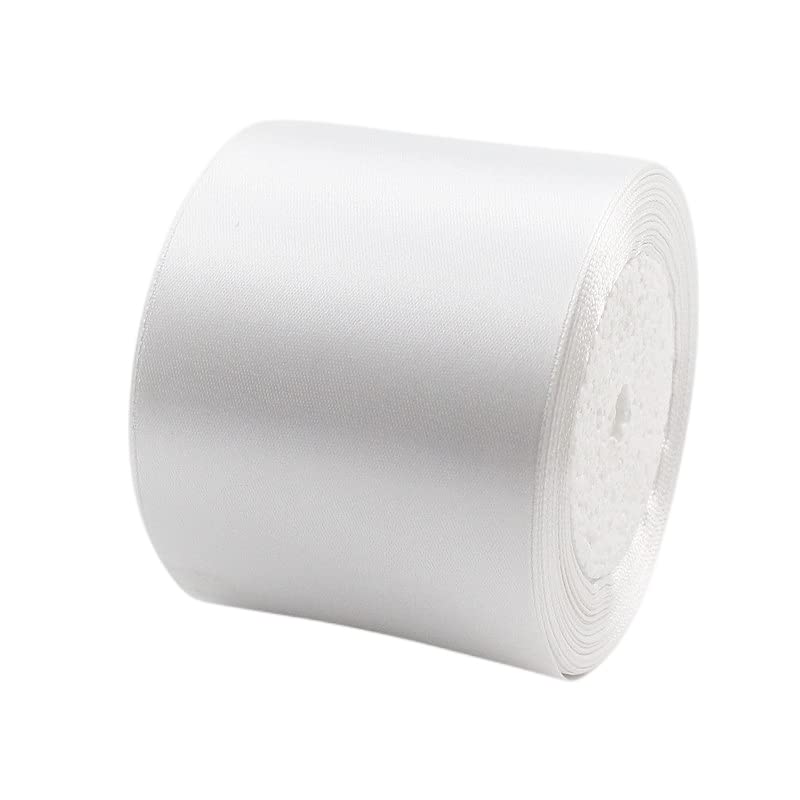 75mm Wide White Ribbon for Gift Wrapping, Wedding Car Ribbon 3 Inch Large Satin Ribbon White Christmas Ribbon, 23m Fabric Thick Ribbon for Crafting Hair Bow Bouquets Floristry Cake Decorations